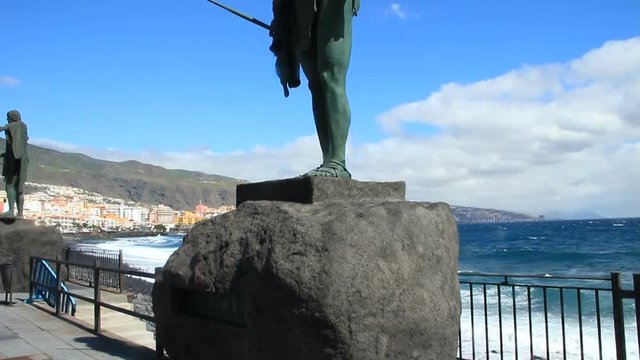 Statues of Guanche kings (menceys) in Candelaria city in Tenerife islands. Canary Islands. Spain.