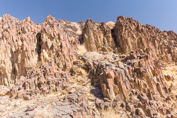 Trail canyon desert rock basalt walls landscape, Israel.