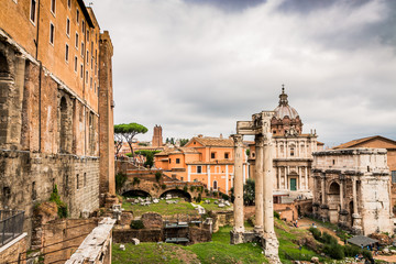 Fototapeta na wymiar Vue sur le forum Romain de Rome