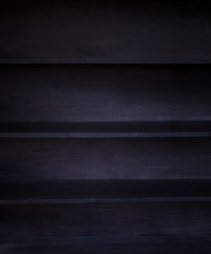 Empty Black Wood Shelf Background