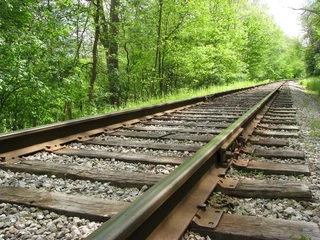 Acrylic prints Antireflex Railway Railroad tracks on a summer day