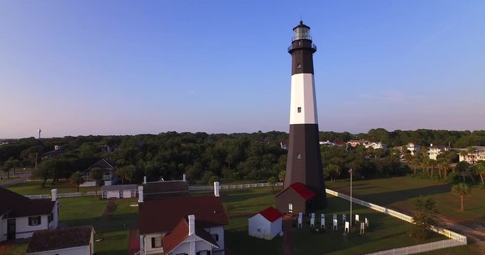 Aerial perspective of the Tybee Island Light Station Lighthouse.