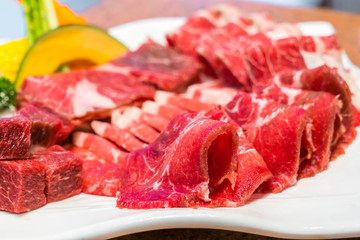 Uncooked raw fresh beef .