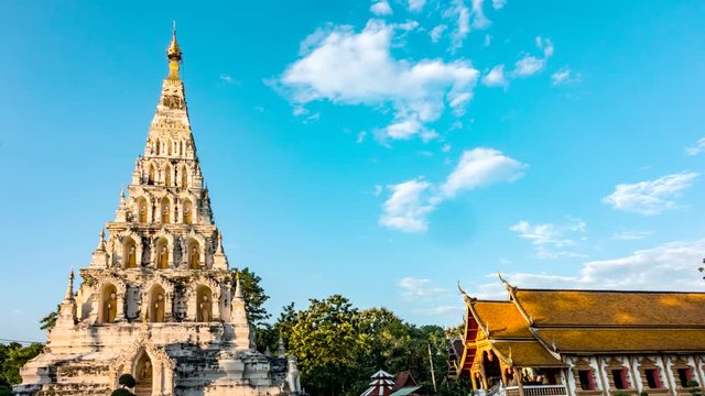 4K,Time lapse, Pagoda at Chedi Liam temple in Wiang Kum Kam Ancient City the most famous landmark of Chiang mai province, Thailand.
