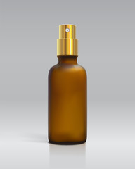 Frosted Amber Glass Bottle W/ Gold Spray Top