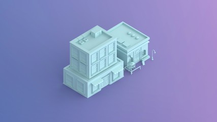 a coffee shop and a commercial building isometric