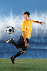 Naklejka premium Soccer Player Back Kicking Ball