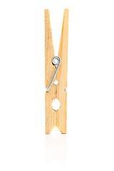 Single brown wooden clothespin
