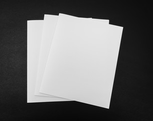 Bifold white template paper on black background .