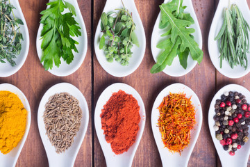 assortment of indian spices and herb