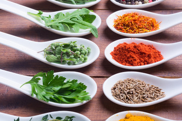 assortment of indian spices and herb