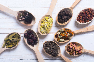 Herbs in wooden spoon