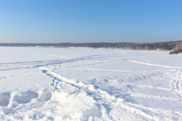 Snow riverbank Ob in the winter, Russia