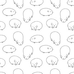 Black and White Cute Zoo Seamless Pattern. Repetitive Texture with Hand Drawn Guinea Pigs. Vector Ink Doodle Baby Background. Cartoon Cavy Animal Characters Ornament
