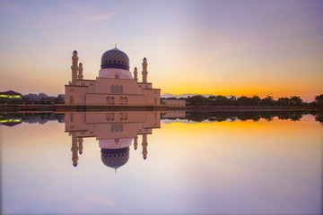 Long exposure shot of the mosque in Kota Kinabalu, Sabah Borneo,