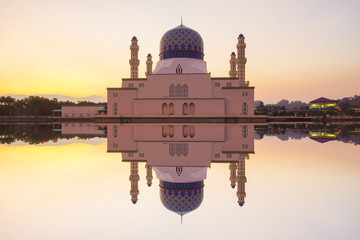 Beautiful sunrise scene at Kota Kinabalu Mosque, Sabah Borneo,