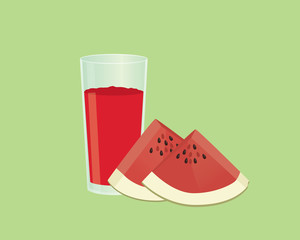 watermelon smoothie juice with fruit and a glass of the smoothies with flat style