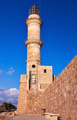 Old venetian lighthouse of Chania in Crete, Greece.