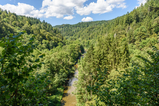 Fototapeta Wutach Gorge with river and waterfalls - Walking in beautiful landscape of the blackforest, Germany