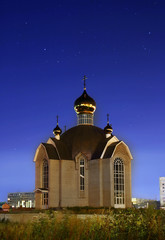 beautiful and mysterious church on the starry sky