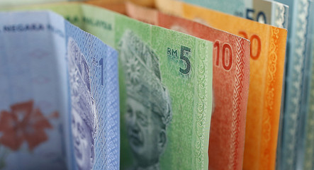 Malaysian ringgit currency on white background