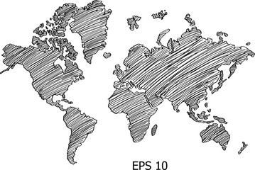 World Map Globe Vector line Sketch Up Illustrator, EPS 10. © ohmega1982