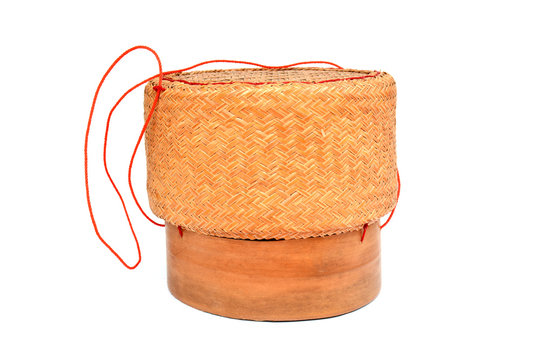 Wicker rice or Kratip or sticky rice isolated on white background