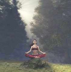 Fototapeta na wymiar Woman meditating in lotus posture