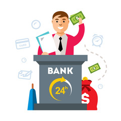 Vector Bank, Finance Agent. Flat style colorful Cartoon illustration.