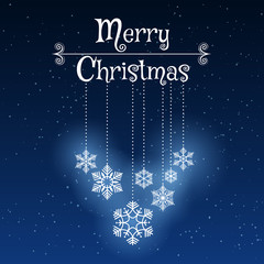 Xmas holiday ornament with blue background and snowflakes for vacation holidays card. Christmas vector illustration