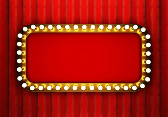 Golden retro banner with red curtain - 123305545
