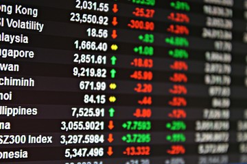 Business or finance background : Display of Asia Pacific stock market data on monitor, Asia Pacific display stock market chart
