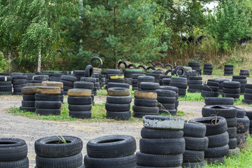 Driving school, driver training, road of the old tires