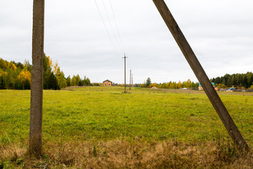 Yellow field and forest in an autumn day