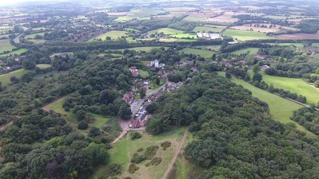 Aerial view of Clent village in the Worcestershire countryside.