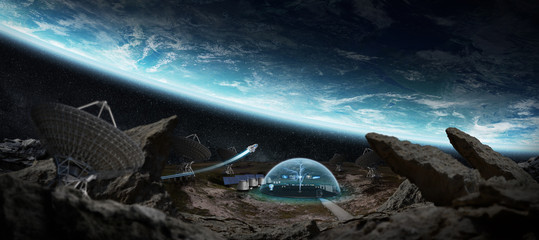 Observatory station in space 3D rendering elements of this image