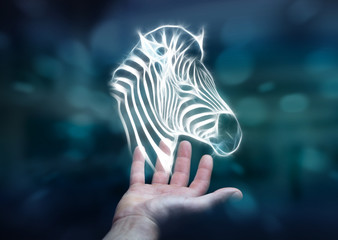 Person holding fractal endangered zebra illustration 3D renderin
