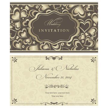 Valentine. Wedding Invitation card with a heart in the Baroque style.