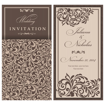 Wedding Invitation cards in an vintage-style brown and beige.