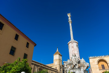 Fototapeta na wymiar Saint Raphael Triumph statue in Cordoba, Spain.