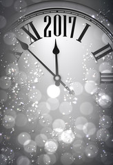 Naklejka na ściany i meble 2017 New Year background with clock.