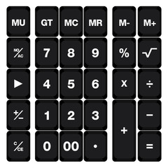 Calculator keyboard isolated on white background.
