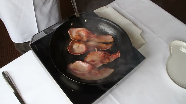 Thick Cut Bacon In Frying Pan