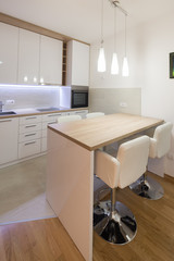 Modern interior of open-plan kitchen and living room