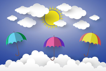 The concept is happy day ,Full color umbrella in Blue sky with S