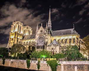 Obraz premium Cathedral Notre Dame de Paris at night, France