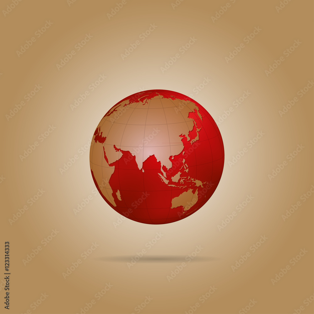 Poster map of the world globe with shadow