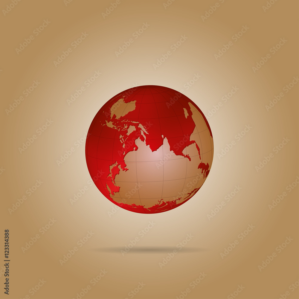 Poster map of the world globe with shadow