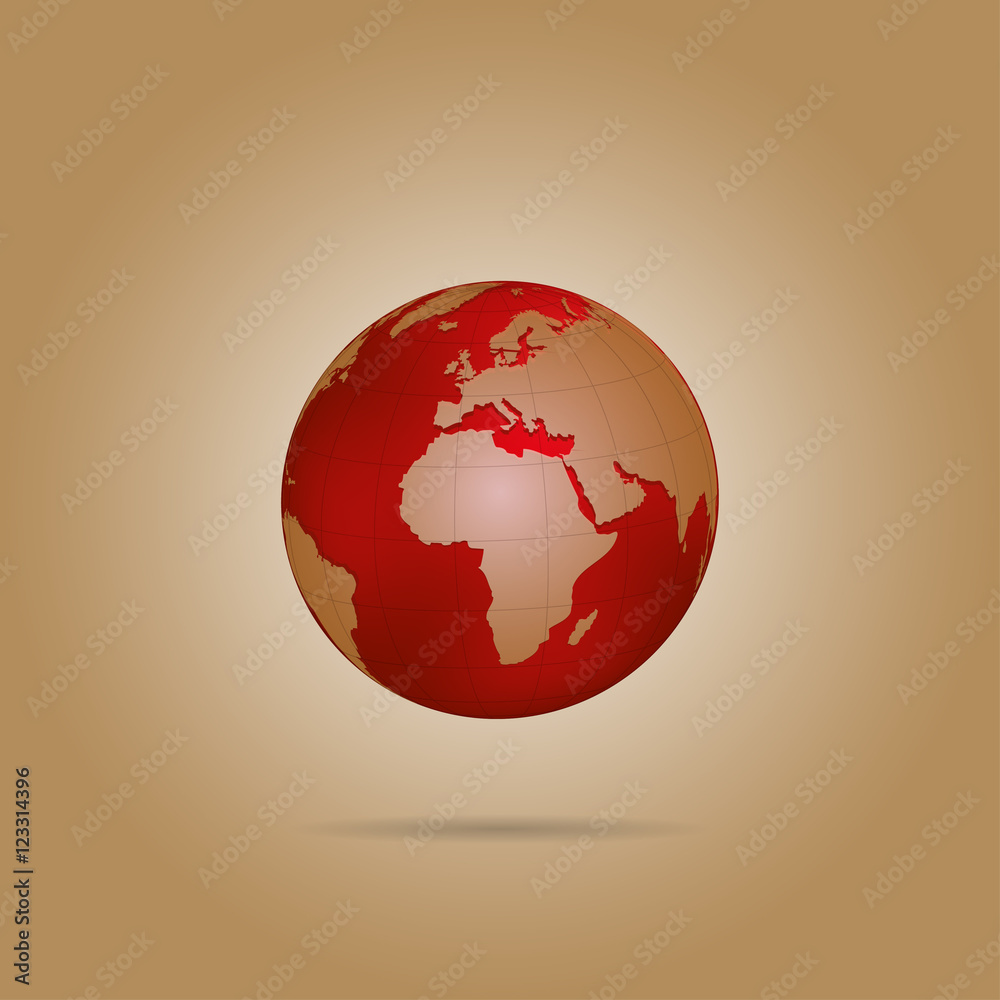 Poster map of the world globe with shadow