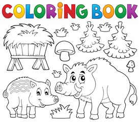 Coloring book with wild pigs theme 1